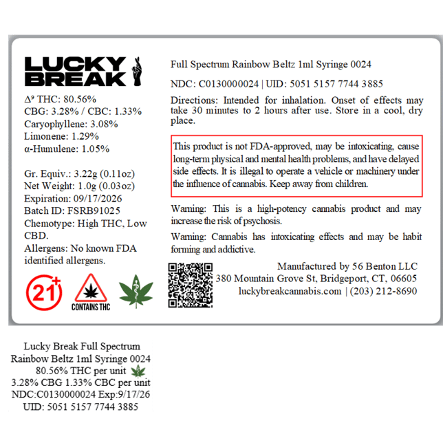 Lucky Break  Rainbow Beltz (H) Full Spectrum Syringe (1mL) C0130000024 - Image 4