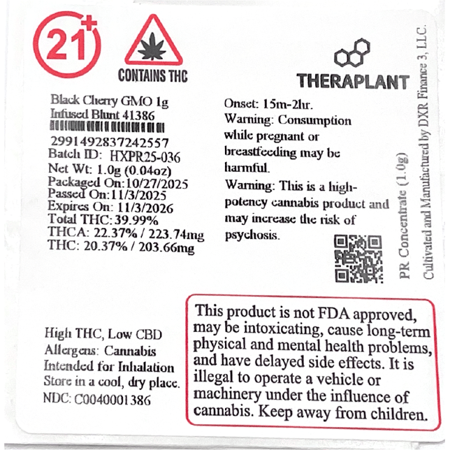 Theraplant - Black Cherry GMO (H) Infused Blunt 1pk (1g) C0040001386 - Image 2