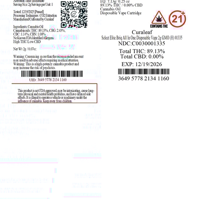 Select - GMO (H) BRIQ Disposable Vape (2g) C0030001335 - Image 2