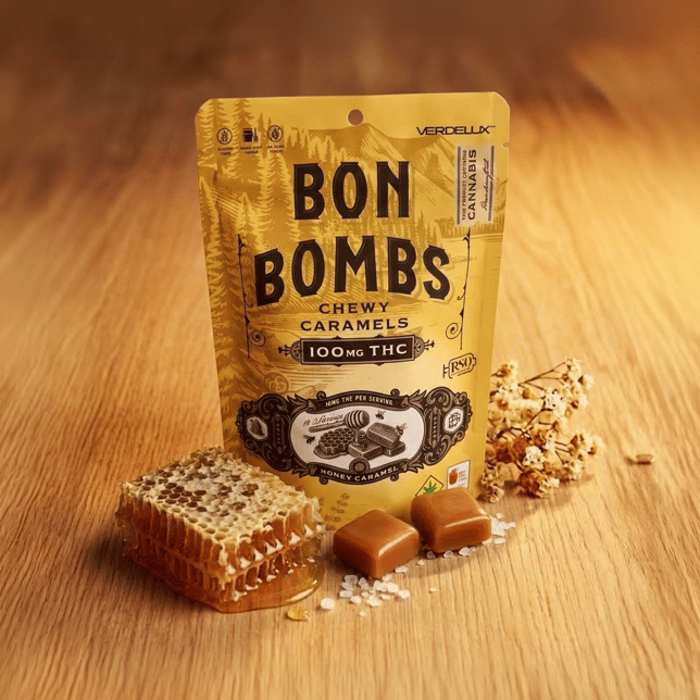 Caramels BON BOMBS Honey (DOHC) Edibles - 10pk 100mg THC - Image 3