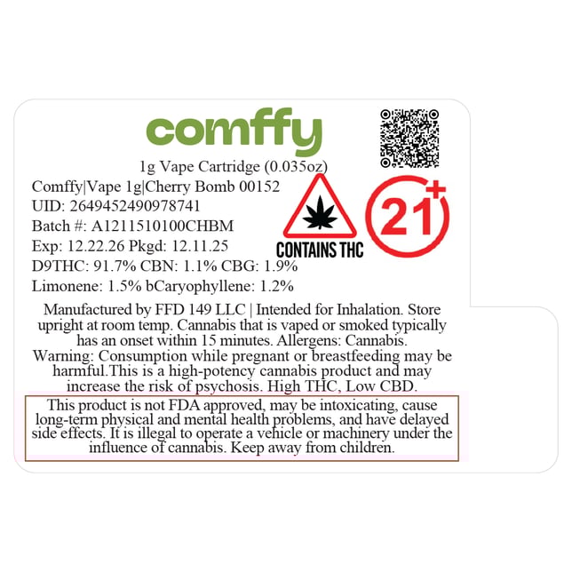 Comffy  Cherry Bomb (S) Vape Cartridge  C0140000152 - Image 2