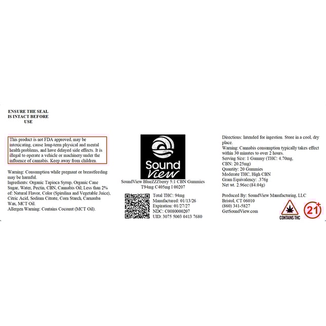 SoundView - BlueZZZberry (I) Gummies (4.7mg THC 20.25mg CBN 20pk) C0080000207 - Image 2