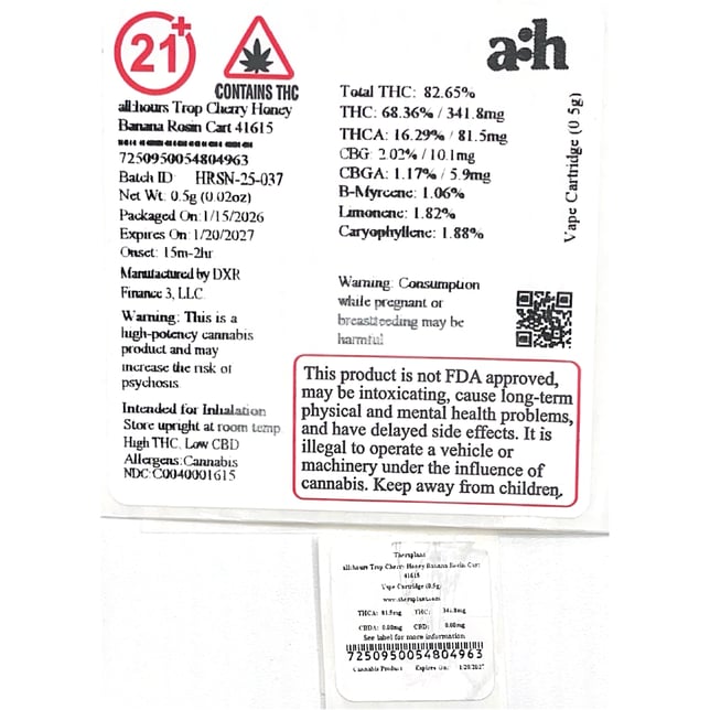 all:hours - Trop Cherry Honey Banana (H) Live Rosin Vape Cartridge (0.5g) C0040001615 - Image 2