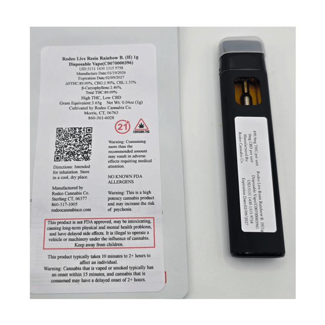 Rodeo Cannabis - Rainbow B. (H) Live Resin Disposable Vape (1g) C0070000396 - Image 2