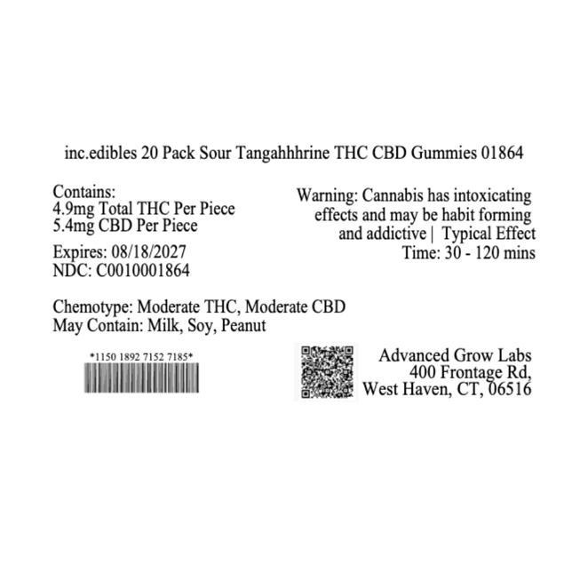 inc.edibles - Sour Tangahhhrine (H) Gummies (4.9mg THC 5.4mg CBD 20pk) C0010001864 - Image 3