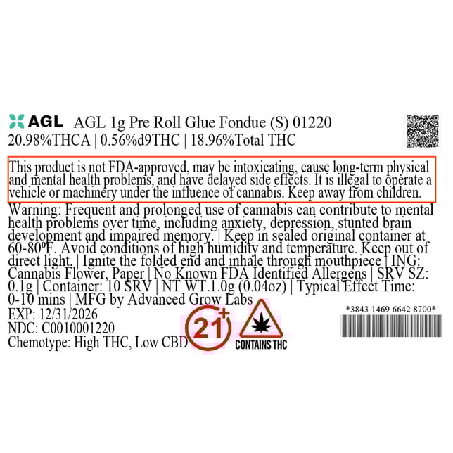 AGL - Glue Fondue (S) 1g Pre-Roll 1pk (1g) C0010001220 *NP - Image 3