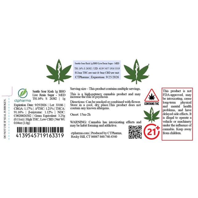 CTPharma  Seattle Sour Kush (S) BHO Live Resin Sugar  C0020026382 - Image 2