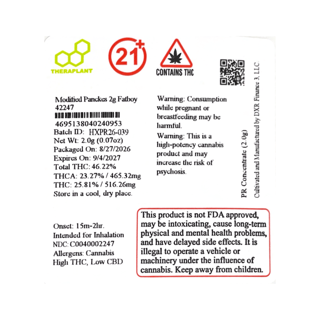 Theraplant - Modified Panckes (H) Fatboy Infused Pre-Roll 1pk (2g) C0040002247 - Image 2