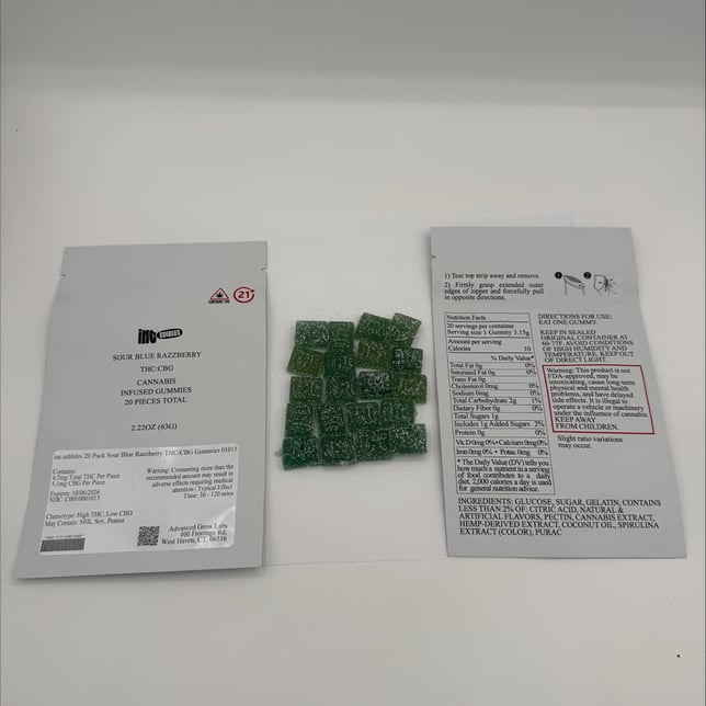 inc.edibles - Sour Blue Razzberry (H) Gummies (4.7mg THC 5.1mg CBG 20pk) C0010001015 - Image 2