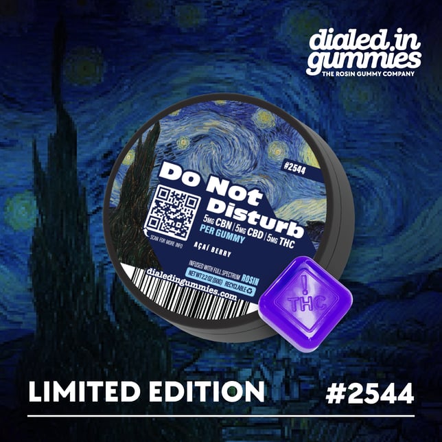 Dialed In | Innovation | Rosin Gummies | Sleep | Acai Berry | 1:1:1 CBN:CBD:THC | 100mg 20pk - Image 1 Dialed In | Innovation | Rosin Gummies | Sleep | Acai Berry | 1:1:1 CBN:CBD:THC | 100mg 20pk - Image 1