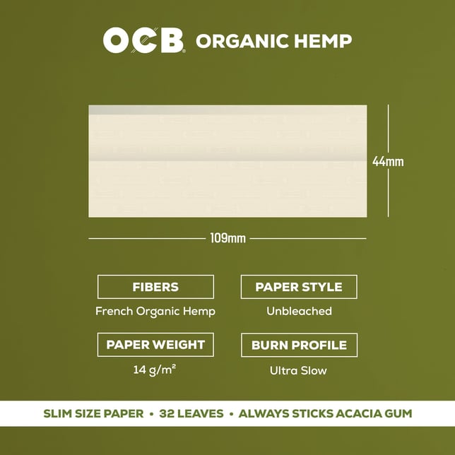 OCB® Organic Hemp Rolling Papers - Slim + Tips [32 leaves + 32 tips] - Image 3