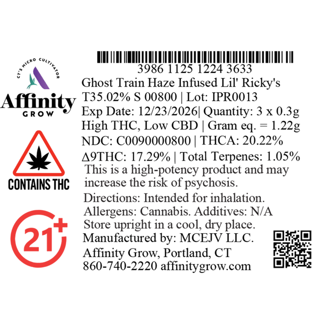 Affinity Grow - Ghost Train Haze (S) Infused Lil' Ricky 0.3g Pre-Rolls 3pk (0.9g) C0090000800 - Image 2