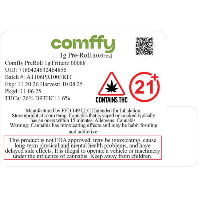 Comffy - Fritterz (H) 1g Pre-Roll 1pk (1g) C0140000088 - Image 2