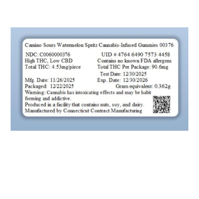Camino - Sour Watermelon Spritz (S) Gummies (9.06mg 10pk) C0060000376 - Image 2