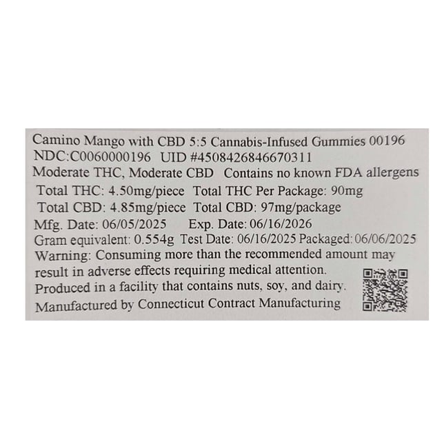 Camino - Mango (H) Gummies (4.5mg THC 4.85mg CBD 20pk) C0060000196 *NP - Image 3