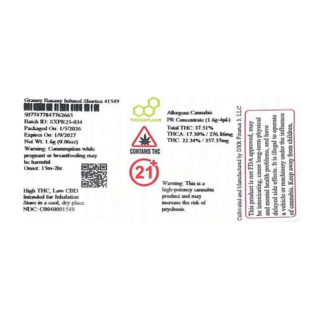 Theraplant - Granny Banany (S) Infused Shorties 4pk (1.6g) C0040001549 - Image 2