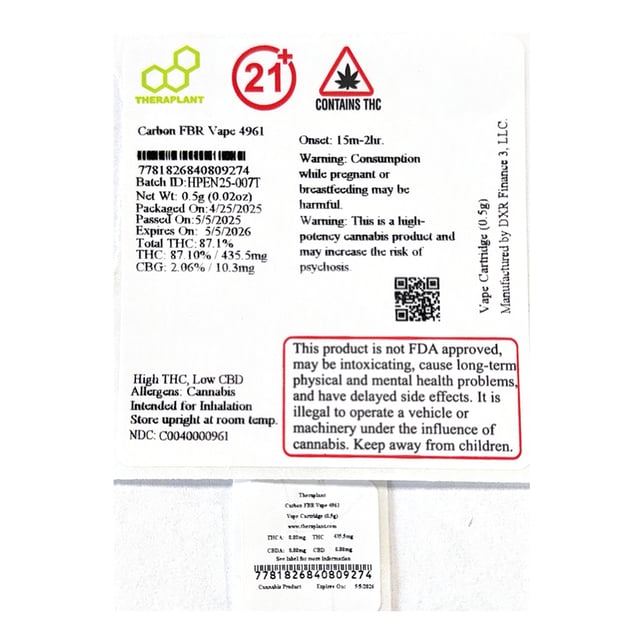 Theraplant  Carbon FBR (H) Vape Cartridge  C0040000961 - Image 2
