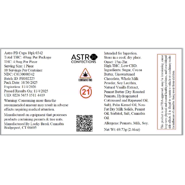 Astro Confections - PB (H) Milk Chocolate Cups (4.9mg 10pk) C0130000342 - Image 2