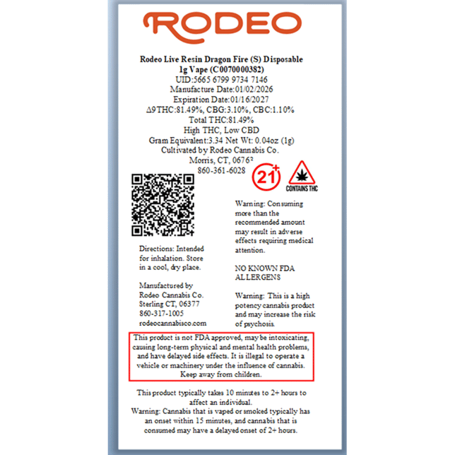 Rodeo Cannabis - Dragon Fire (S) Live Resin Disposable Vape (1g) C0070000382 - Image 2