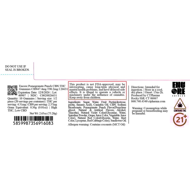 Encore - Pomegranate Punch (I) Gummies (9.02mg THC 4.74mg CBN 10pk) C0020026631 - Image 2