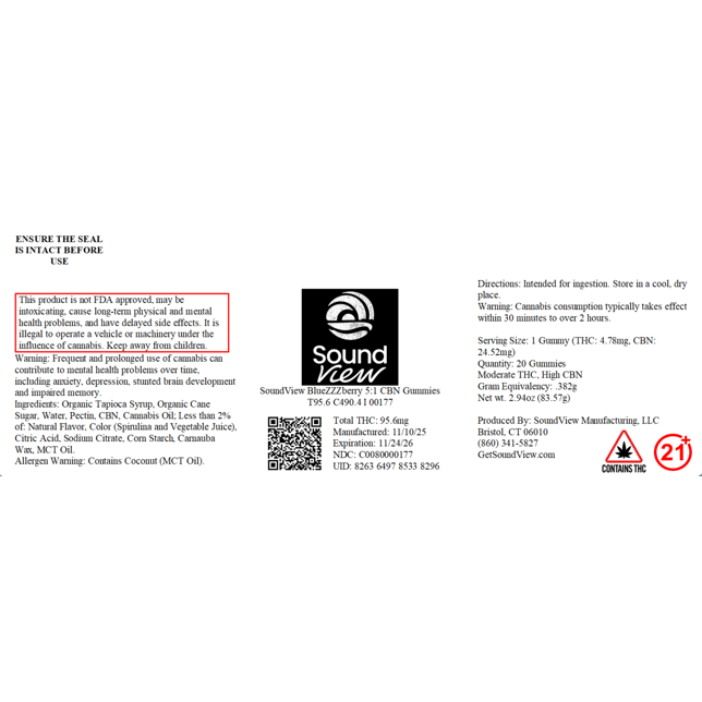 SoundView - BlueZZZberry (I) Gummies (4.78mg THC 24.52mg CBN 20pk) C0080000177 - Image 2