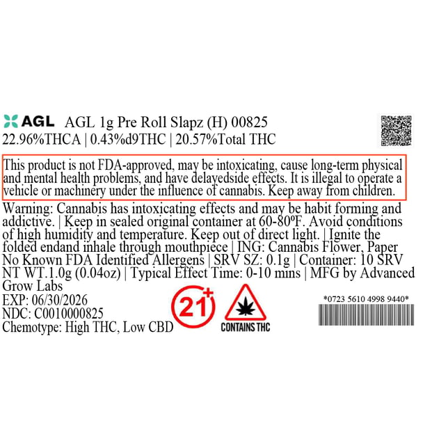 AGL - Slapz (H) 1g Pre-Roll 1pk (1g) C0010000825 - Image 3