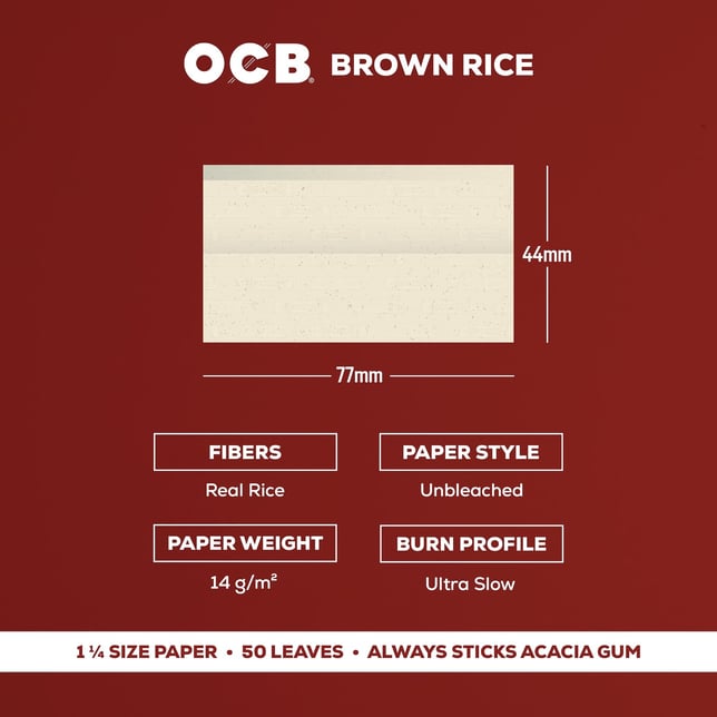 OCB® Brown Rice Rolling Papers - 1 1/4 + Tips [50 leaves + 50 tips] - Image 3