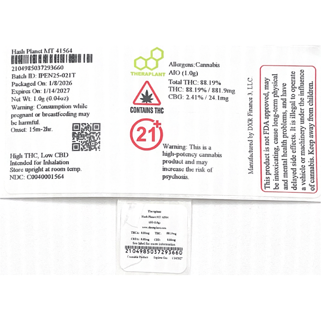 Theraplant - Hash Planet (I) Mini Tank Disposable (1g) C0040001564 - Image 2