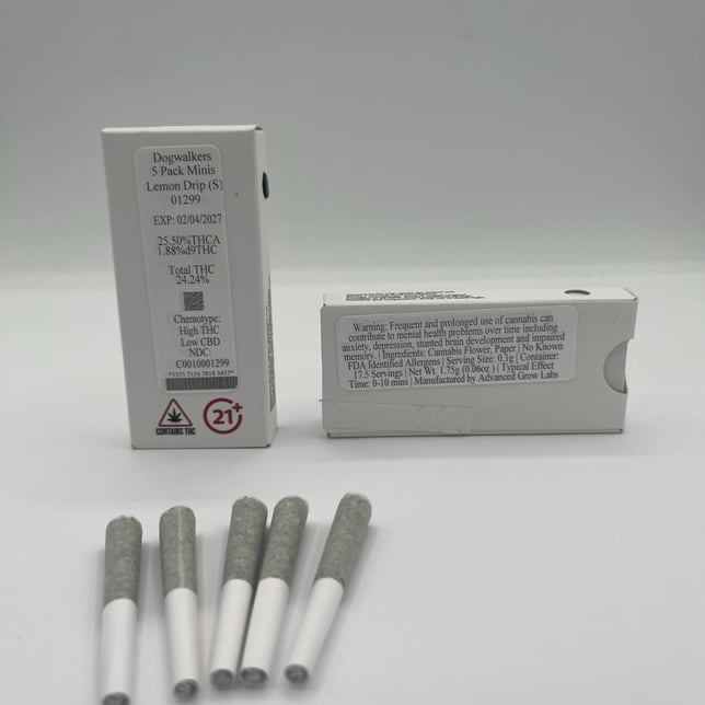 Dogwalkers - Lemon Drip (S) 0.35g Pre-Rolls 5pk (1.75g) C0010001299 - Image 2