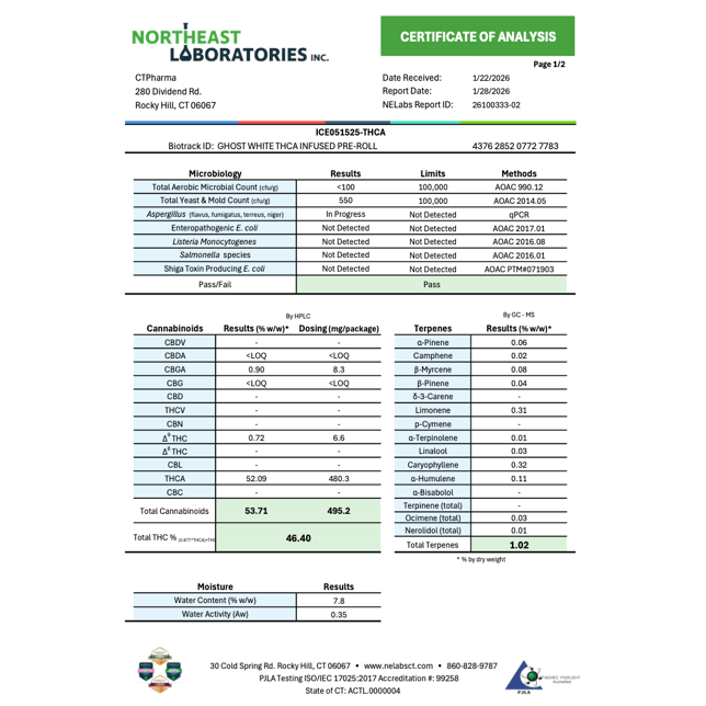 CTPharma - Ghost White (I) THCA Infused Pre-Roll 1pk (1g) C0020026799 - Image 3