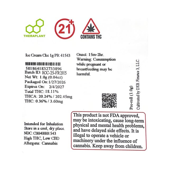 Theraplant - Ice Cream CKE (I) 1g Pre-Roll 1pk (1g) C0040001543 - Image 2