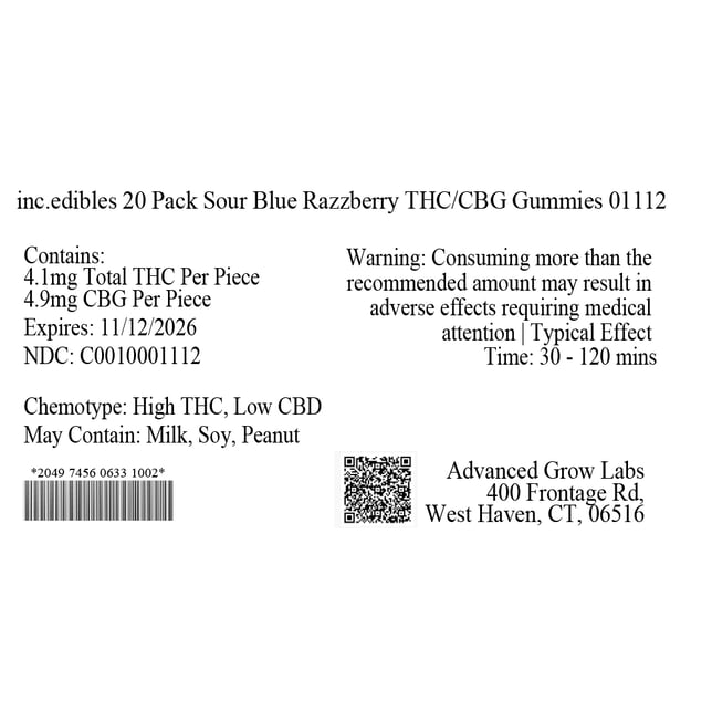 inc.edibles - Sour Blue Razzberry (H) Gummies (4.1mg THC 4.9mg CBG 20pk) C0010001112 - Image 3