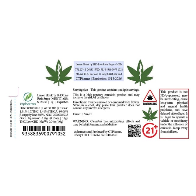CTPharma  Lemon Skunk (S) BHO Live Resin Sugar  C0020026235 - Image 2