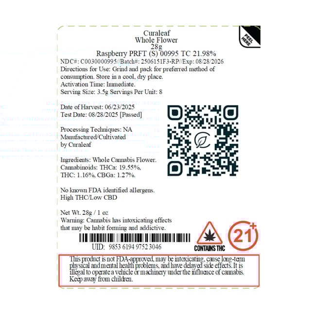 Curaleaf - Raspberry PRFT (S) Flower C0030001055 - Image 2 Curaleaf - Raspberry PRFT (S) Flower C0030001055 - Image 2