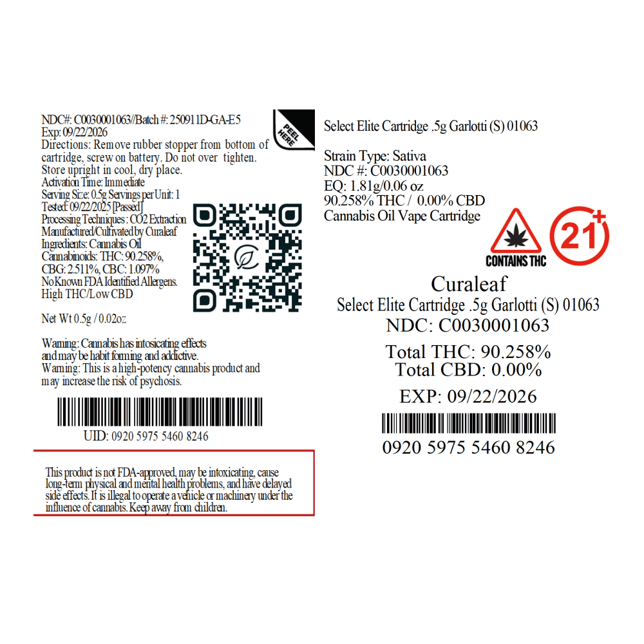 Select  Garlotti (S) Elite Vape Cartridge  C0030001063 - Image 3 Select  Garlotti (S) Elite Vape Cartridge  C0030001063 - Image 3