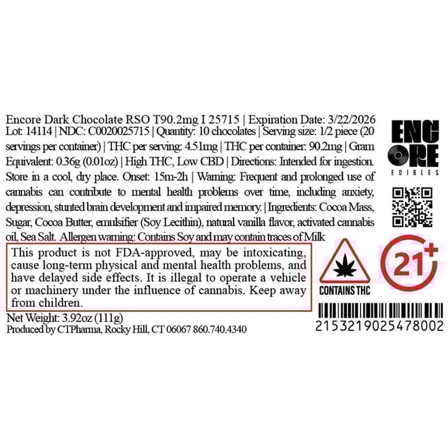 Encore - Dark (I) RSO Chocolate (9.02mg 10pk) C0020025715 - Image 2