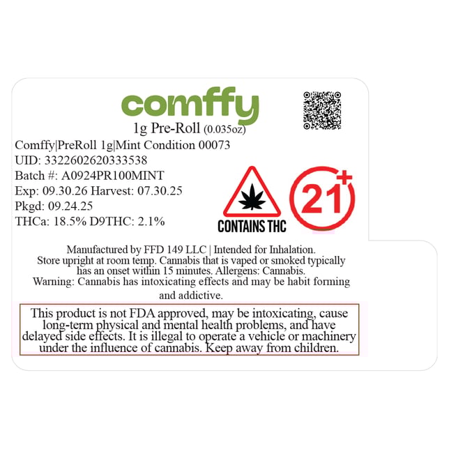 Comffy - Mint Condition (S) 1g Pre-Roll 1pk (1g) C0140000073 - Image 2