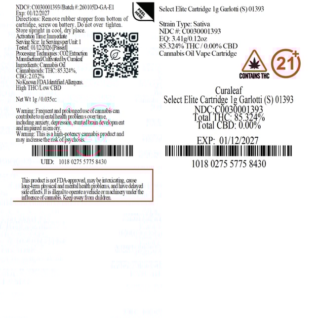 Select Garlotti (S) Elite Vape Cartridge C0030001393 - Image 3 Select Garlotti (S) Elite Vape Cartridge C0030001393 - Image 3