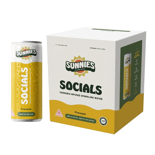 Socials - Pineapple Sparkling Water - 4pk - 40mg - Image 1 Socials - Pineapple Sparkling Water - 4pk - 40mg - Image 1
