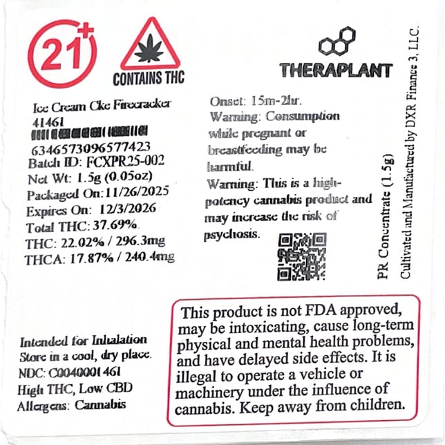 Theraplant - Ice Cream Cke (I) Firecracker Infused Pre-Roll 1pk (1.5g) C0040001461 - Image 3