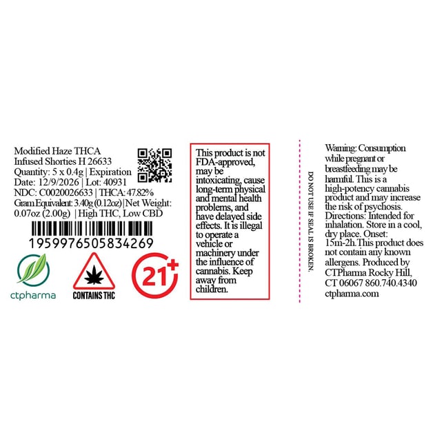CTPharma - Modified Haze (H) THCA Infused Shorties 5pk (2g) C0020026633 - Image 2