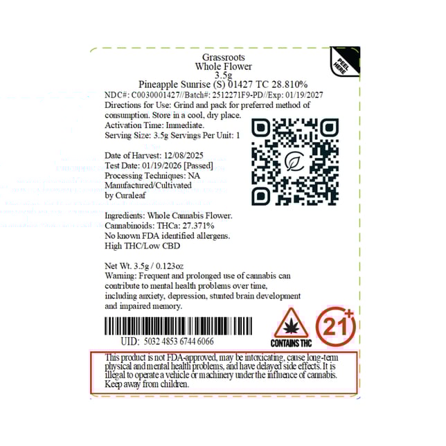 Grassroots - Pineapple Sunrise (S) Flower C0030001427 - Image 5 Grassroots - Pineapple Sunrise (S) Flower C0030001427 - Image 5