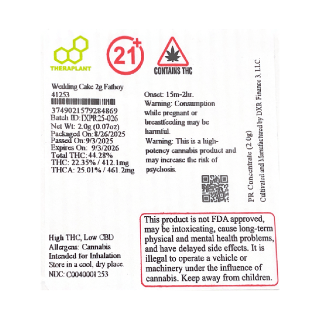 Theraplant - Hash Wedding (I) Fatboy Infused Pre-Roll 1pk (2g) C0040001459 - Image 2