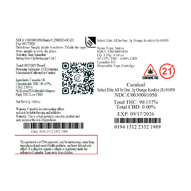 Select - Orange Kookyz (S) Elite All In One (0.3g) C0030001050 - Image 2