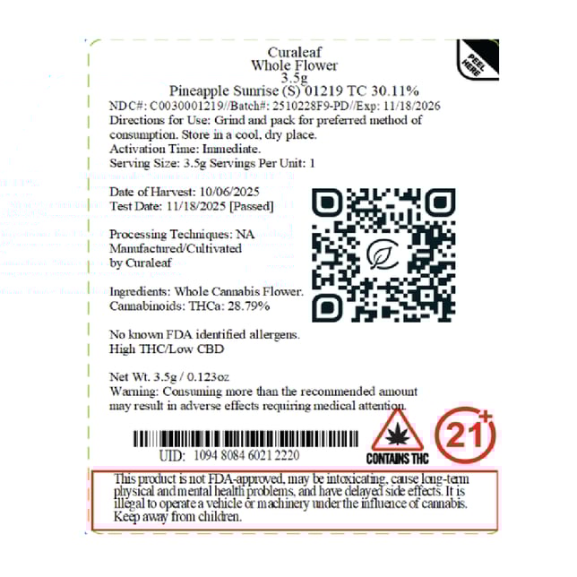 Curaleaf - Pineapple Sunrise (S) Flower C0030001219 - Image 4 Curaleaf - Pineapple Sunrise (S) Flower C0030001219 - Image 4