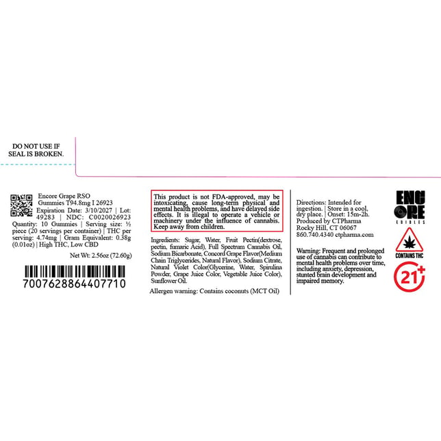 Encore - Grape (I) RSO Gummies (9.48mg 10pk) C0020026923 - Image 2