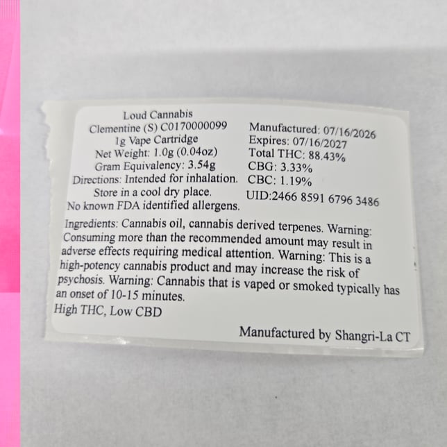 Loud Clementine (S) Vape Cartridge C0170000099 - Image 2