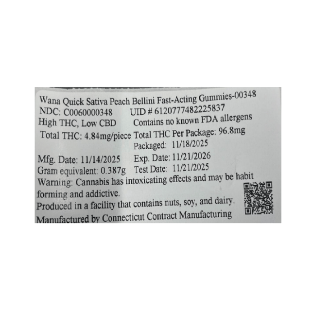 Wana Quick - Peach Bellini (S) Fast Acting Gummies (4.84mg 20pk) C0060000348 - Image 2