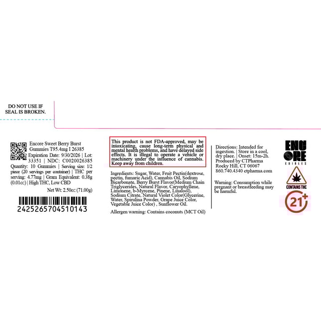 Encore - Sweet Berry Burst (I) Gummies (9.54mg 10pk) C0020026385 - Image 2