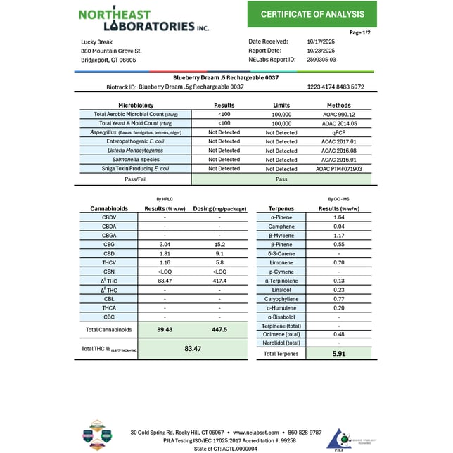 Lucky Break - Blueberry Dream (H) Disposable Vape (0.5g) C0130000037 - Image 3